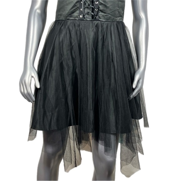 Dressfo | Black Corset Tulle Skirt Dress Goth Punk Formal Dress - Picture 4 of 13